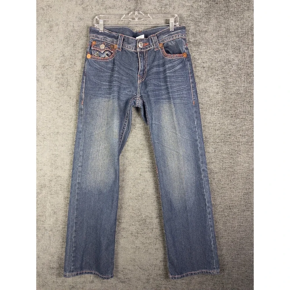 VTG True Religion Mens Billy Super T Jeans 32X33 Dark Wash Embroidered Flap Fade